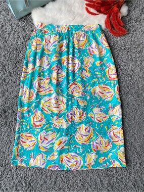 Vintage Raul Blanco Silk Abstract Pattern Midi Skirt